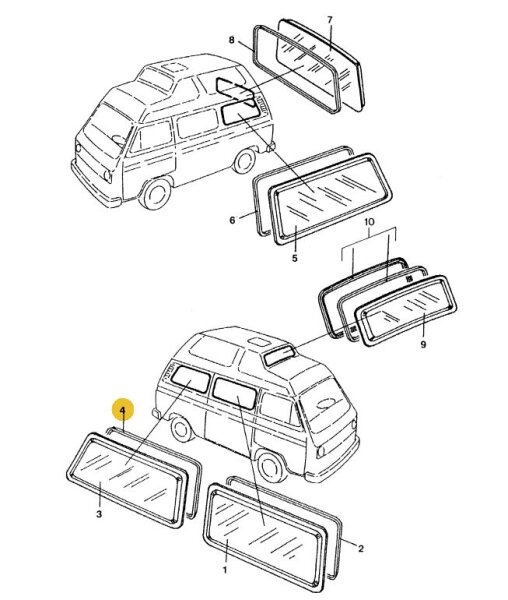 Dichtung Seitenscheibe hinten Transporter T3 253845341