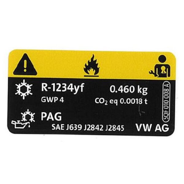 Original VW Audi Skoda Kennschild für Kältemittel/Füllmenge