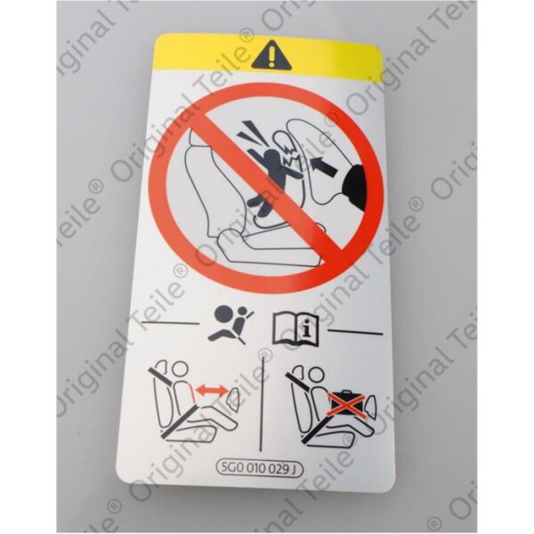 Original VW Audi Skoda Kennschild Piktogramm Airbag-Kindersitz-Verbot